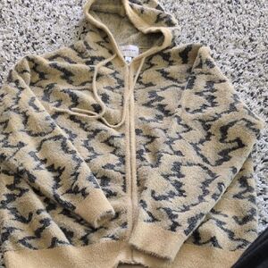 Cozy Tan and Gray Hooded Cardigan